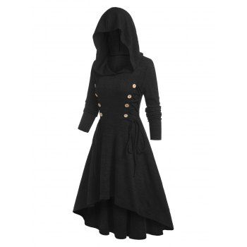 

Hooded Lace-up High Low Sweater Dress, Black