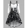 Sun Moon Stars Print Cold Shoulder Faux Twinset Dress - BLACK M