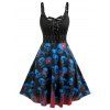 Robe D'Halloween à Imprimé Crâne de Grande Taille à Lacets avec Œillet - Noir 2X