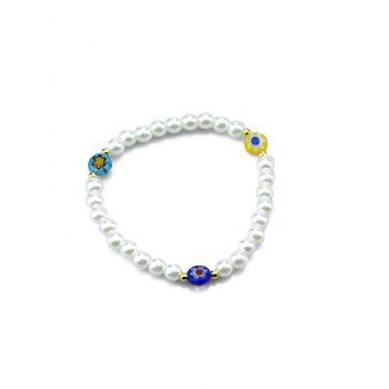 

Faux Pearl Floral Elastic Bracelet, White