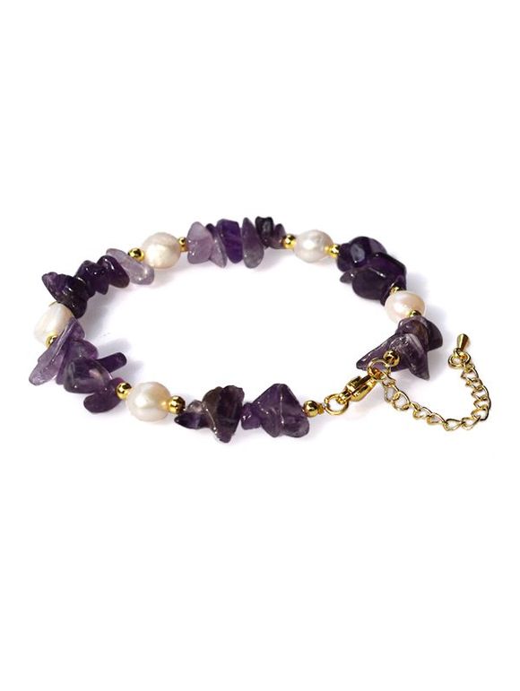 Bracelet Perlé Irrégulier en Cristal - Violet Améthyste 