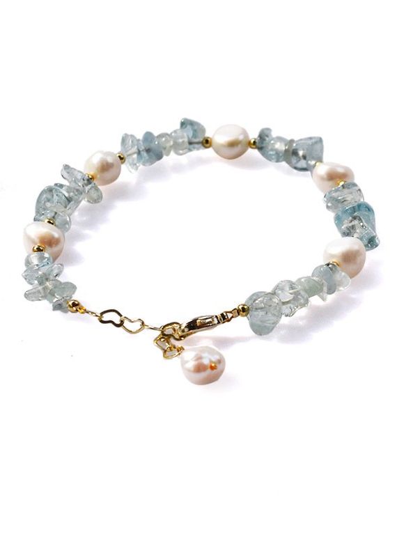 Bracelet en Chaîne de Perles de Cristal Irrégulier - Bleu Tron 