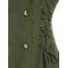 Cold Shoulder Lace-up Button Up Dress - DEEP GREEN XXXL
