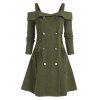 Robe Boutonnée à Epaule Dénudée à Lacets - Vert profond XXL