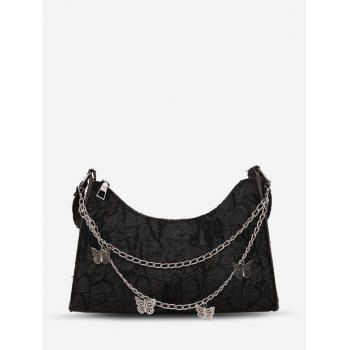 

Chain Strap Butterfly Crinkle Shoulder Bag, Black