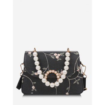 

Floral Faux Pearl Crossbody Bag, Black