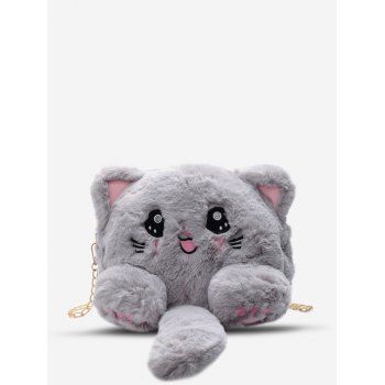 

Cartoon Cat Faux Fur Chain Crossbody Bag, Dark gray