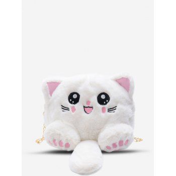 

Cartoon Cat Faux Fur Chain Crossbody Bag, White