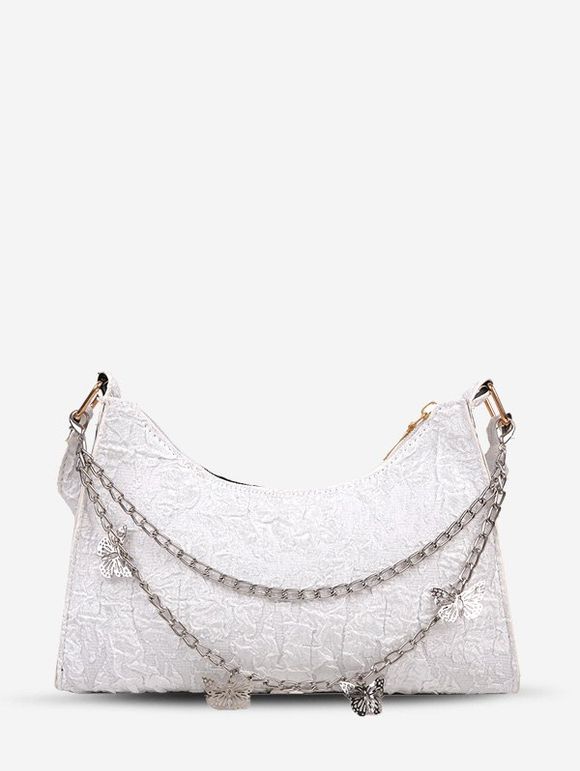 Sac à Bandoulière Plissé Papillon avec Chaîne - Blanc 