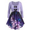 T-shirt Fleur Papillon de Grande Taille à Manches Longues - Pourpre 5X