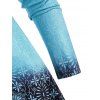 T-shirt Ombré à Imprimé Fleur en Dentelle Insérée à Epaule Ouverte - Bleu clair XL
