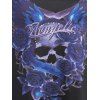 Skull Flower Wing Print Cold Shoulder Cutout T Shirt - BLUE XL