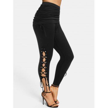 

Cinched Lace-up Skinny Slit Pants, Black