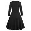 Plus Size Lace Up Floral Applique Dress - BLACK L