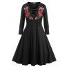 Plus Size Lace Up Floral Applique Dress - BLACK 3X