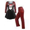 Plus Size Christmas Santa Claus Print Plaid Pajamas Set - RED 4X