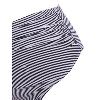 Beach Swimsuit Ladder Cut Out Striped Print O Ring Tummy Control Tankini Swimwear