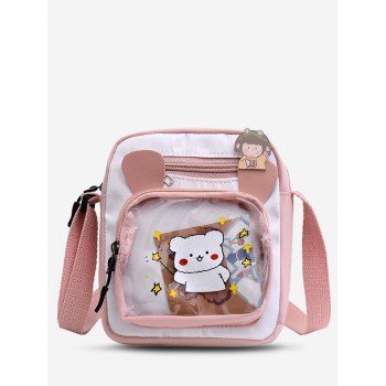 

Cartoon Bear Print Rectangle Crossbody Bag, Pink