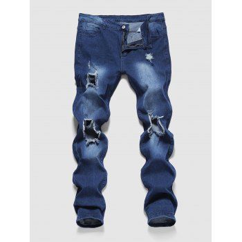 

Solid Color Destroy Wash Jeans, Blue