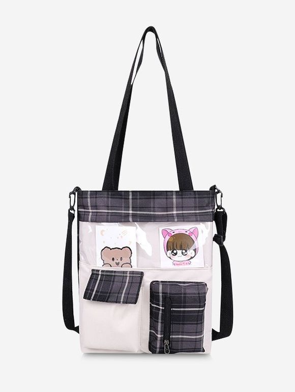 Sac à Main de Poche Imprimé Carreaux Cartoon - Noir 