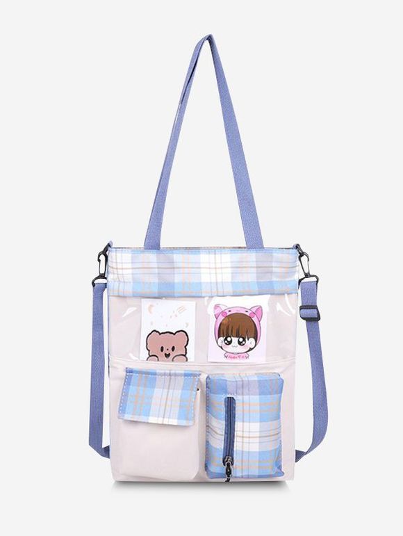 Sac à Main de Poche Imprimé Carreaux Cartoon - Bleu clair 