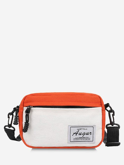 Sac à Bandoulière en Blocs de Couleurs Jointif en Canevas - Orange 