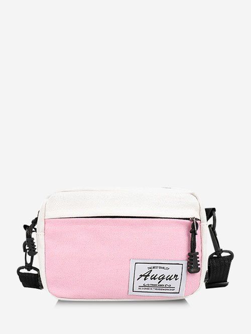 Sac à Bandoulière en Blocs de Couleurs Jointif en Canevas - Rose 