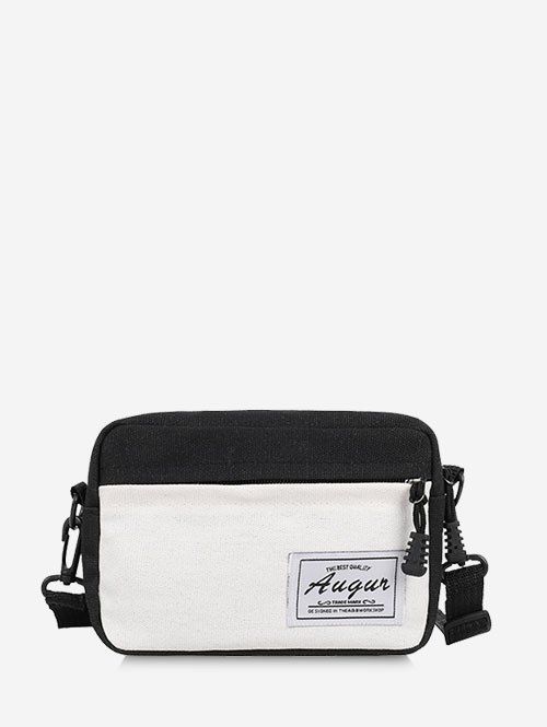 Sac à Bandoulière en Blocs de Couleurs Jointif en Canevas - Noir 