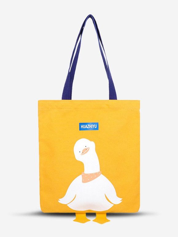 Sac Fourre-tout à Imprimé Canard Dessin Animé en Canevas - Jaune Soleil 