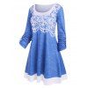 3D Denim Floral Print Roll Up Sleeve Tunic Dress - BLUE M