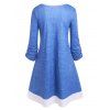 3D Denim Floral Print Roll Up Sleeve Tunic Dress - BLUE XXXL