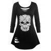 T-shirt D'Halloween Déchiré Crâne en Dentelle de Grande Taille - Noir 4X