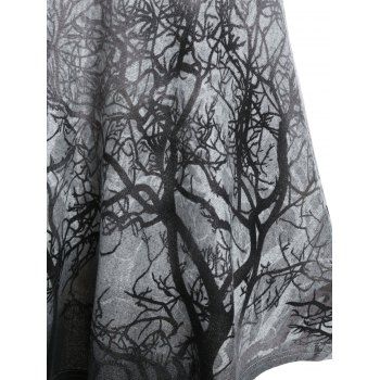 Buckle Straps Grommet Tree Print Dress