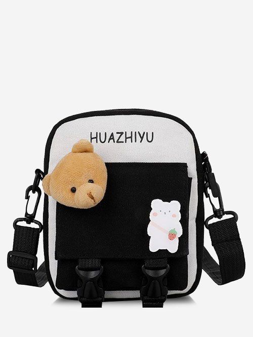 Sac à Bandoulière Animal Dessin Animé en Couleur Contrastée - Noir 