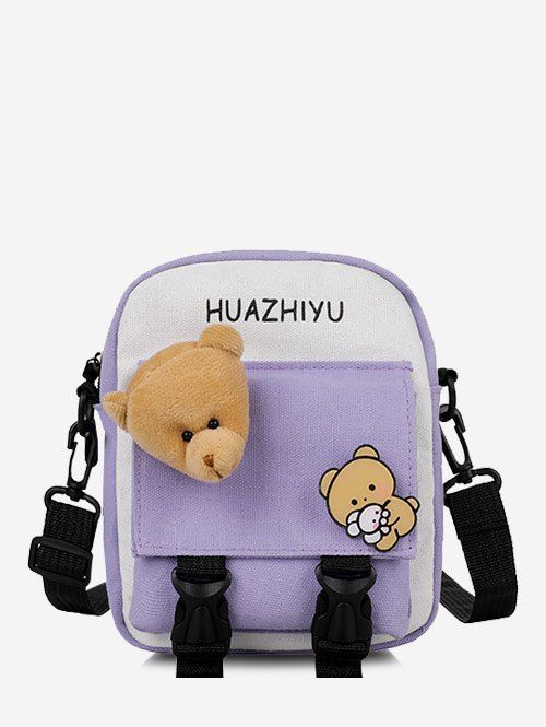 Sac à Bandoulière Animal Dessin Animé en Couleur Contrastée - Mauve 