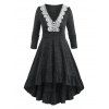 Robe Rétro en Dentelle Guipure à Volants avec Bouton - Noir 5X
