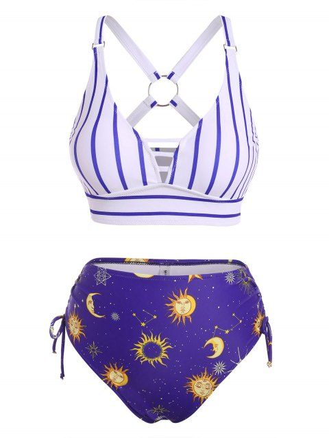 Sun star moon lattice underwire sales tankini swimsuit