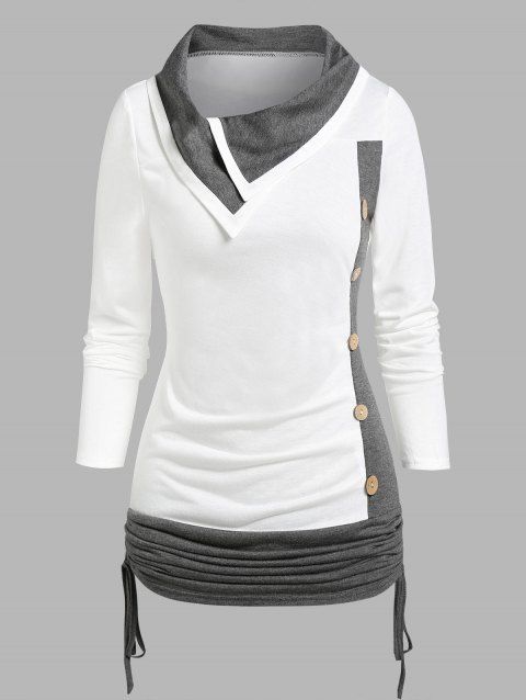 T-shirt Sanglé en Blocs de Couleurs avec Bouton