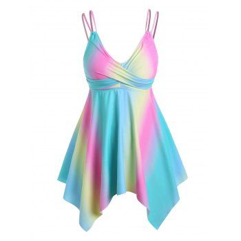 

Plus Size Twisted Rainbow Handkerchief Tankini Swimwear, Multicolor
