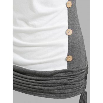 Color Block Mock Button Cinched T-shirt