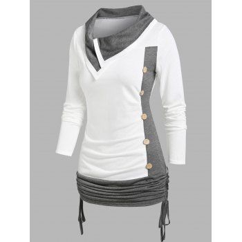 Color Block Mock Button Cinched T-shirt 
