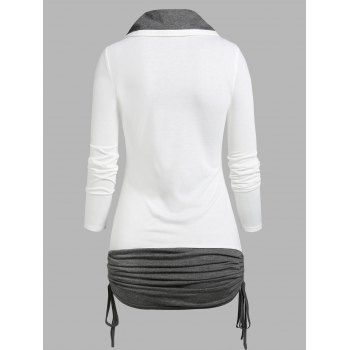 Color Block Mock Button Cinched T-shirt 