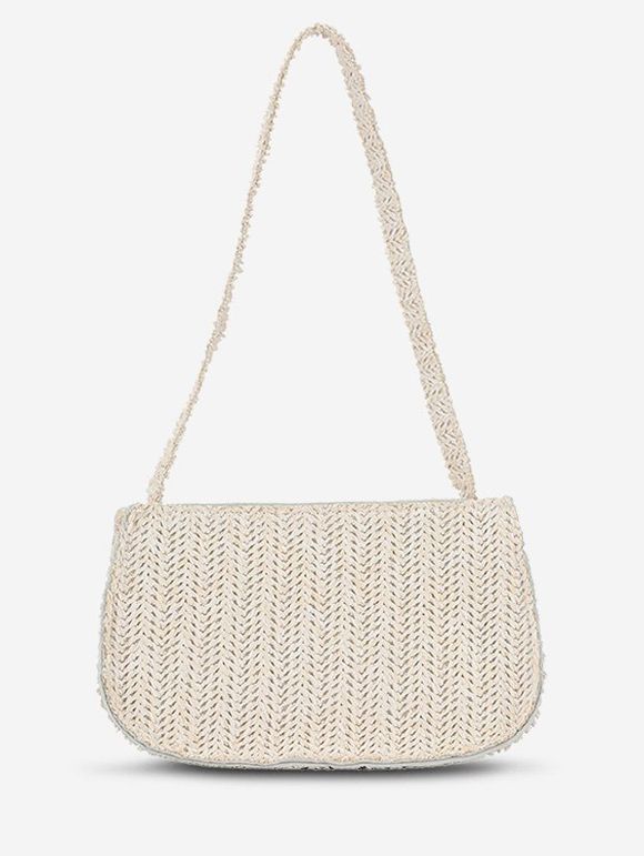 Sac à Bandoulière Décontracté Tressé en Paille - Blanc Lait 