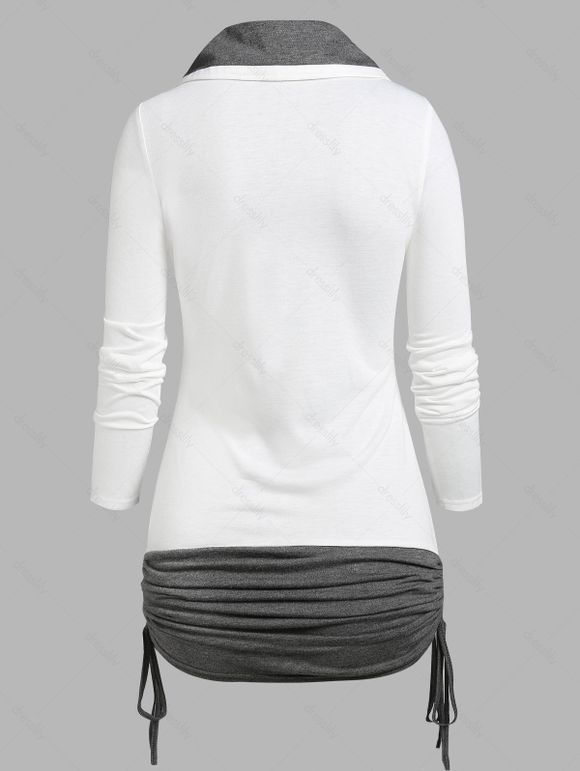 T-shirt Sanglé en Blocs de Couleurs avec Bouton - Blanc XXL