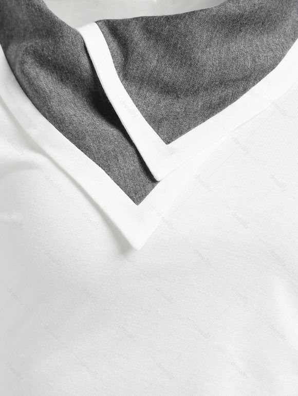 T-shirt Sanglé en Blocs de Couleurs avec Bouton - Blanc XXL