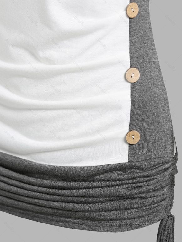 T-shirt Sanglé en Blocs de Couleurs avec Bouton - Blanc XXL