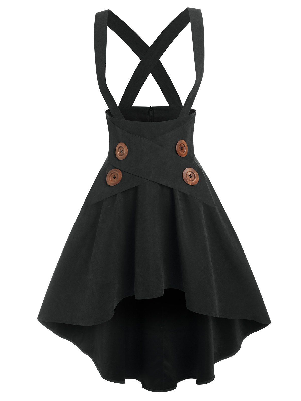 Mock Button High-low Suspender Skirt - BLACK XXXL