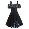 Halloween Cold Shoulder Bowknot Printed Dress - BLACK M
