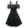 Halloween Cold Shoulder Bowknot Printed Dress - BLACK XXL