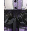 Plaid Print Lace Panel Belted High-low Shirt Dress - PURPLE XXL